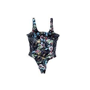 Ocean Pacific OP Women's Zip Front One Piece Floral Swimsuit_Size L